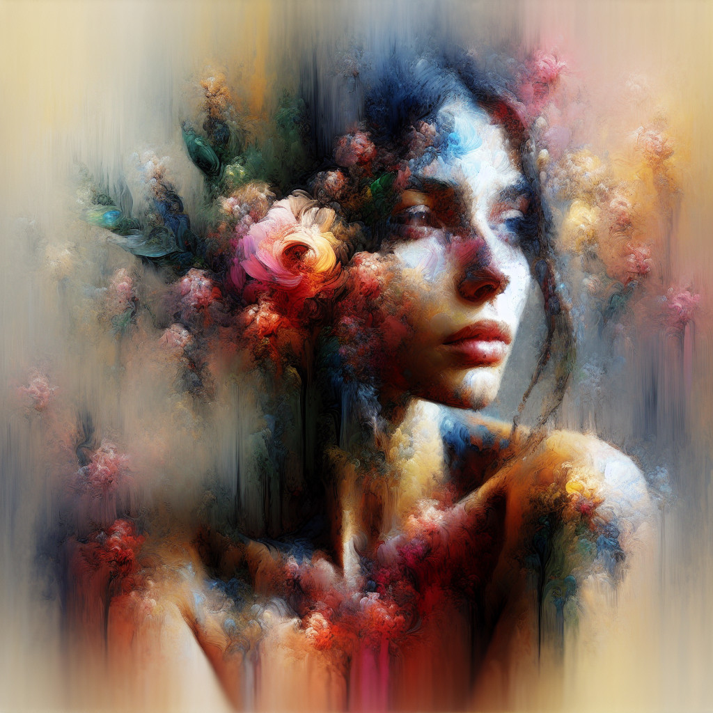 Portrait of a Woman Blended with Floral Elements