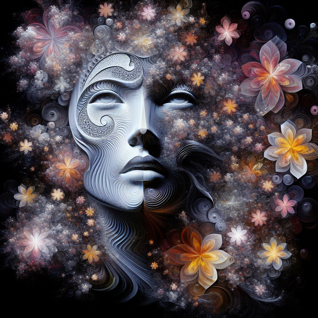 Surreal Face Blended with Floral Patterns and Swirls