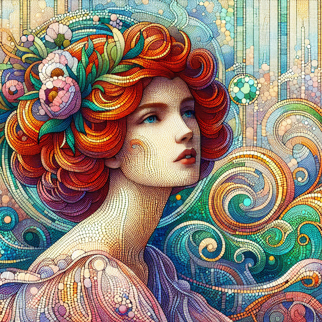 Woman with Red Hair and Colorful Flowers in Art