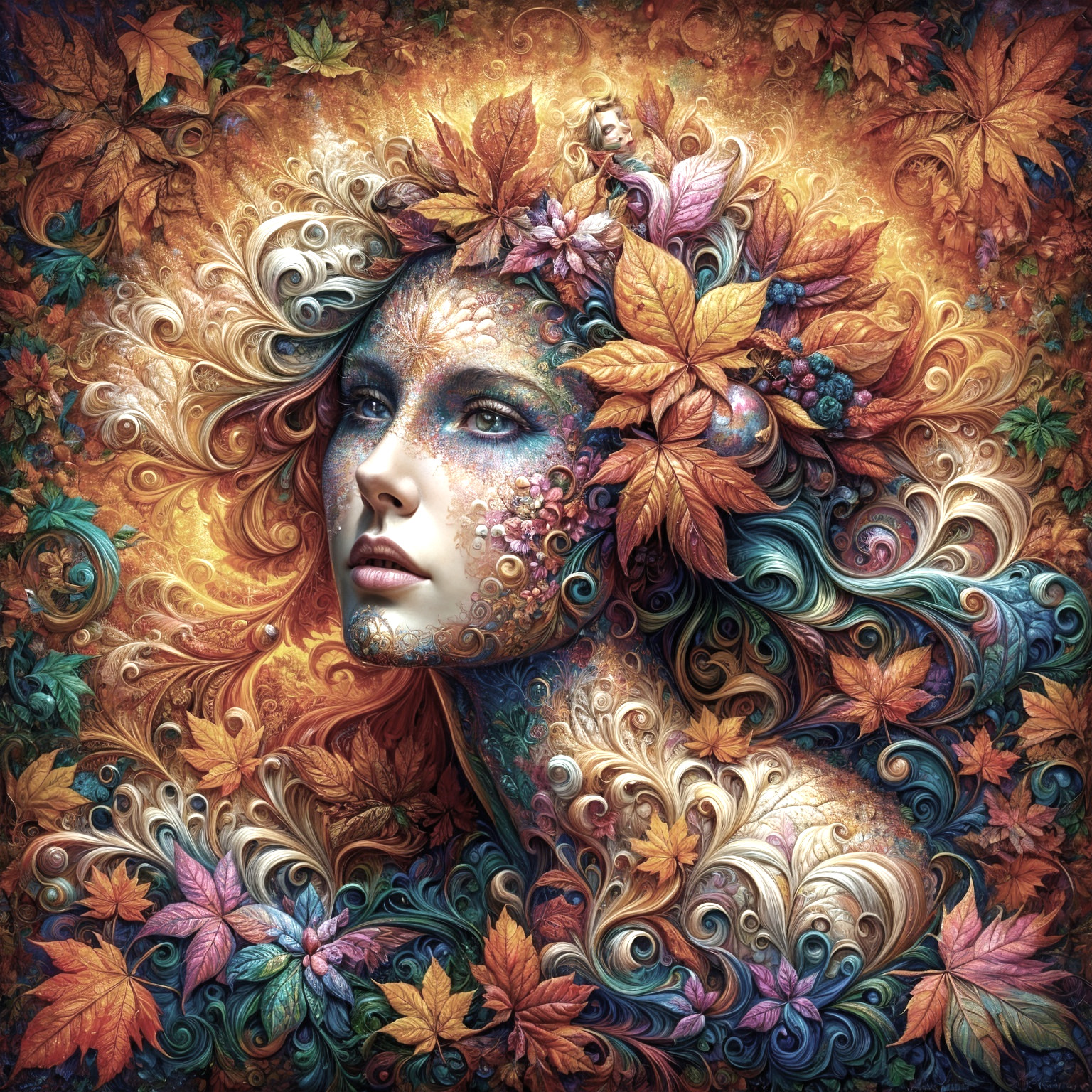 Surreal Portrait of Woman with Floral Patterns