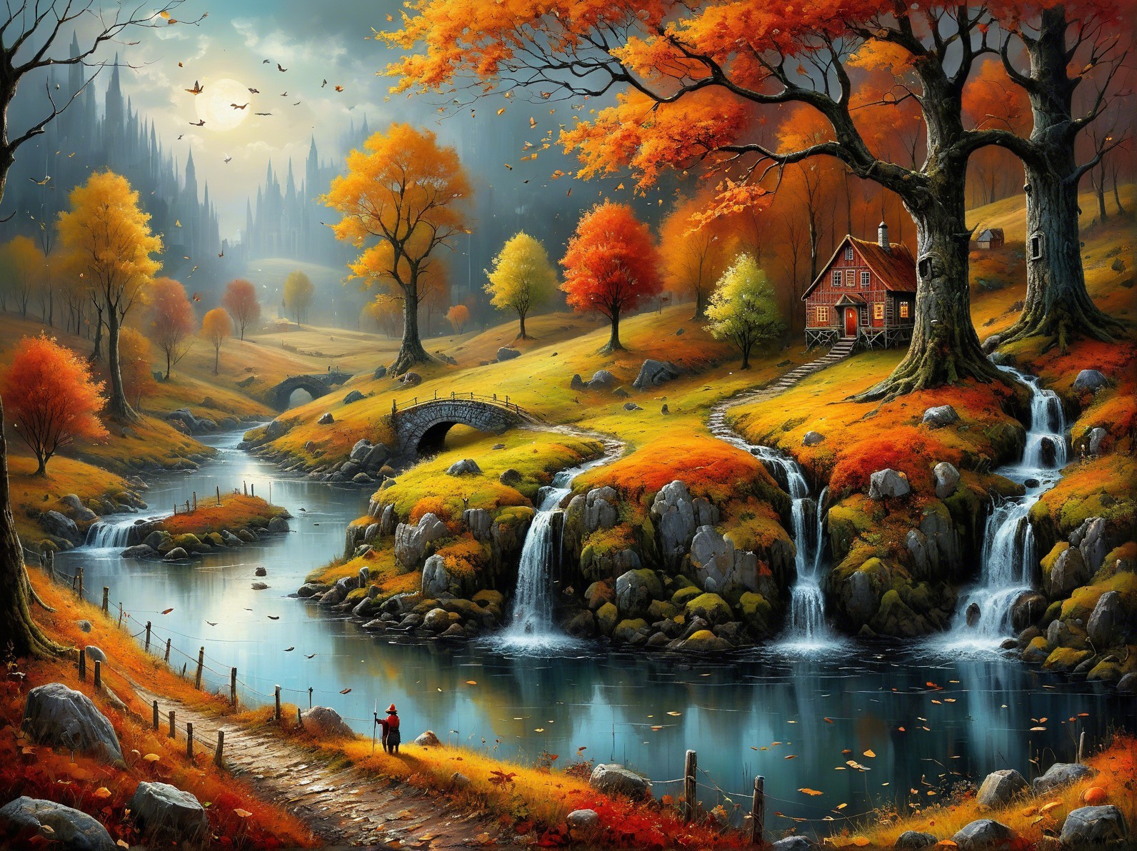 Autumn Landscape with Foliage and Serene River