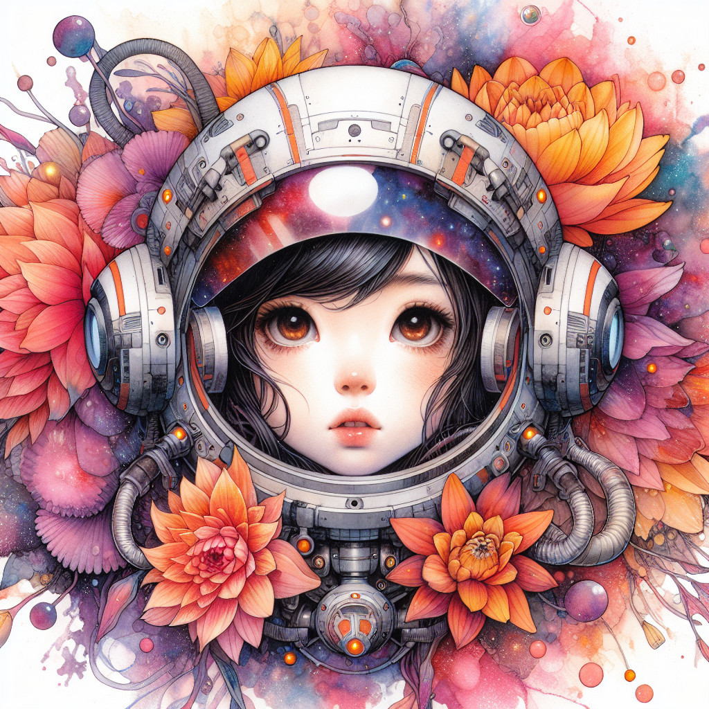 Celestial Portrait of Woman in Astronaut Helmet