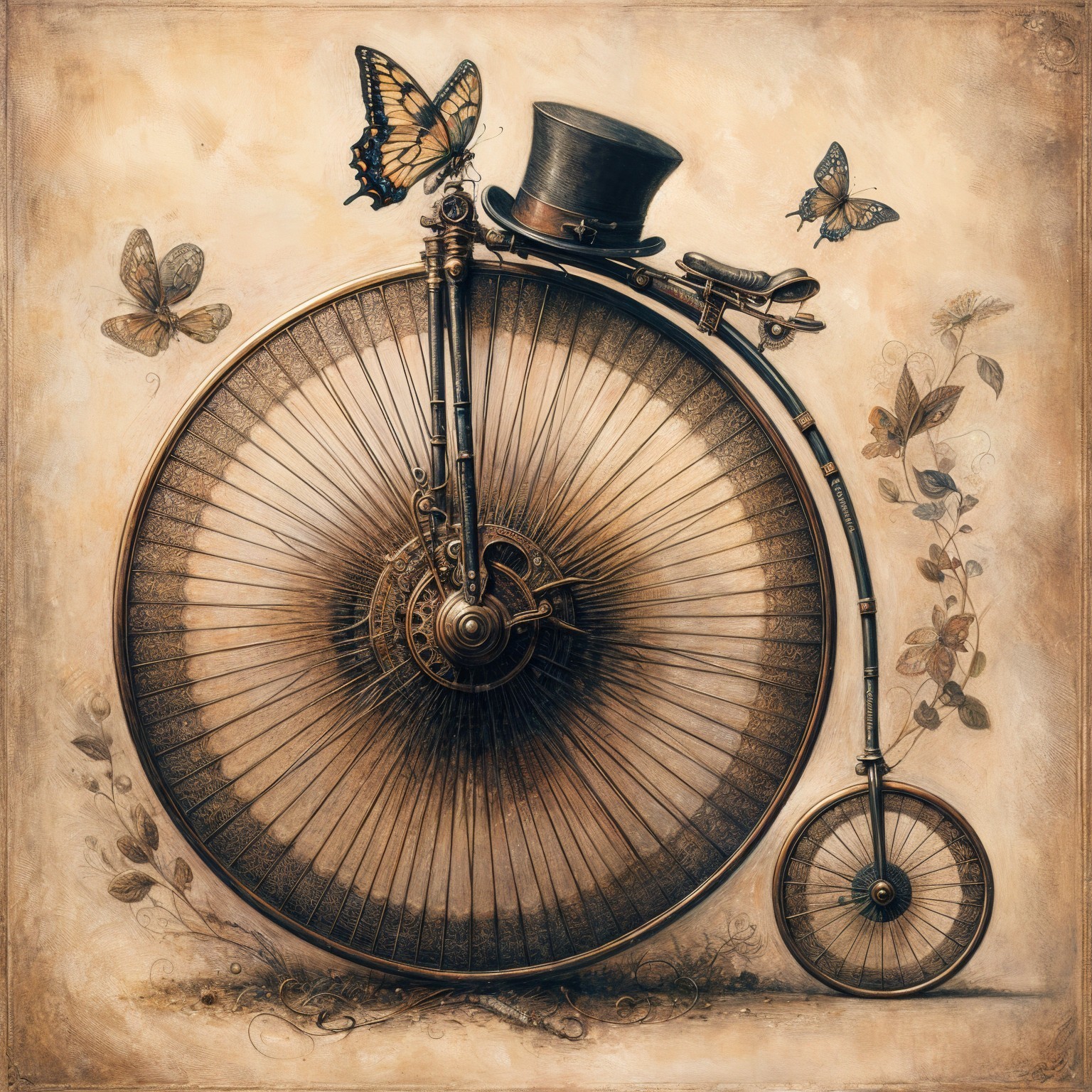 Vintage Penny-Farthing Bicycle with Floral Motifs