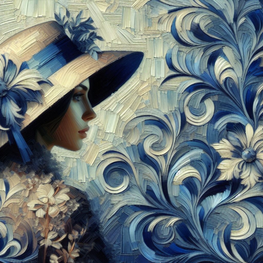 Profile of a Woman in Floral Hat with Artistic Background