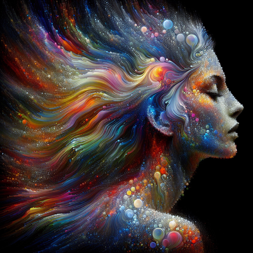 Ethereal figure with vibrant colors and cosmic elements