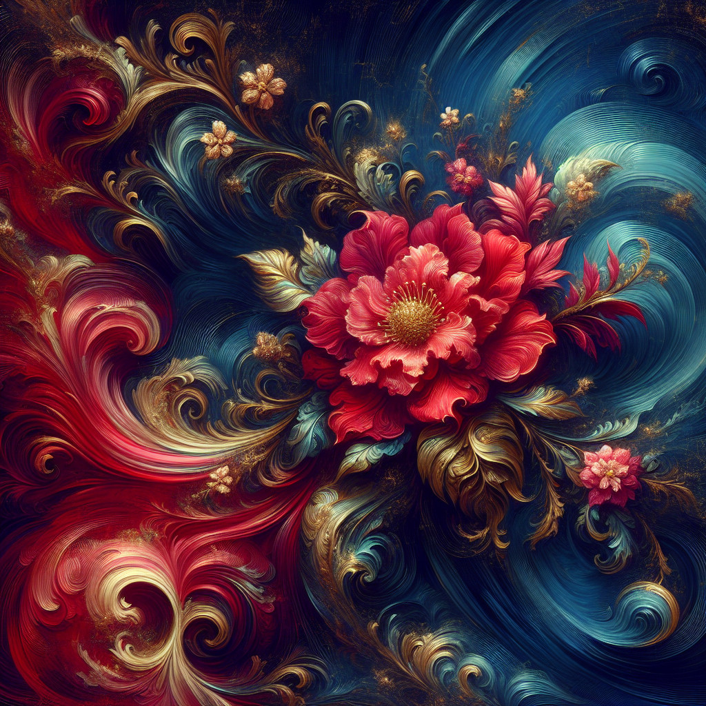 Vibrant Floral Patterns in Deep Blues and Rich Reds