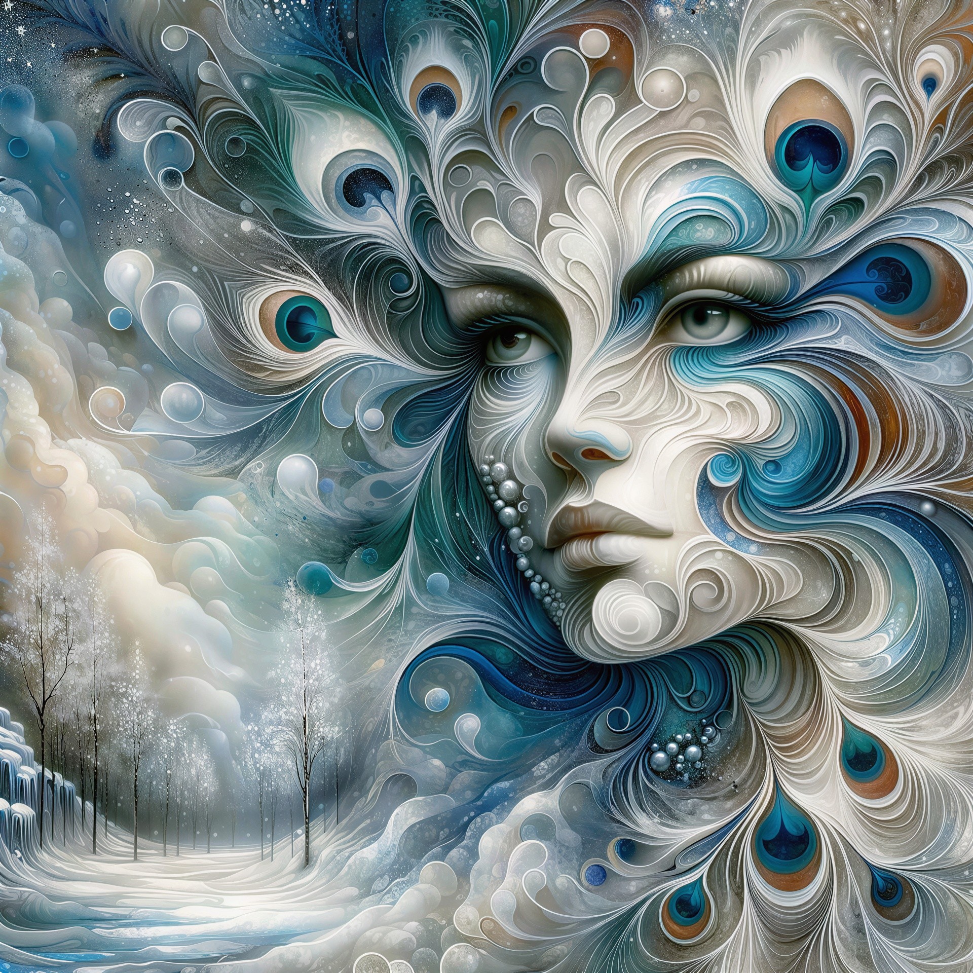 Whimsical Digital Painting of Mystical Female Face