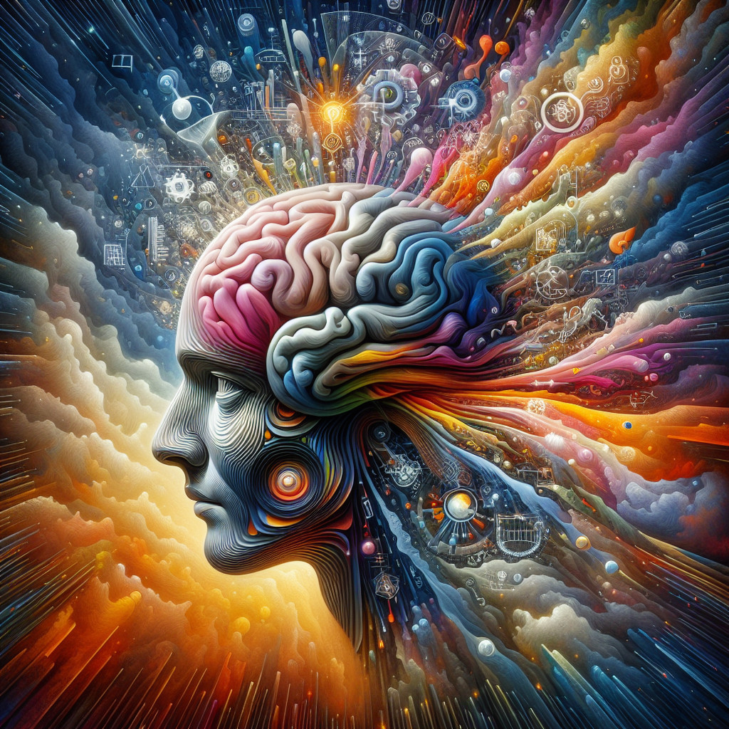 Surreal Human Profile with Colorful Brain Imagery