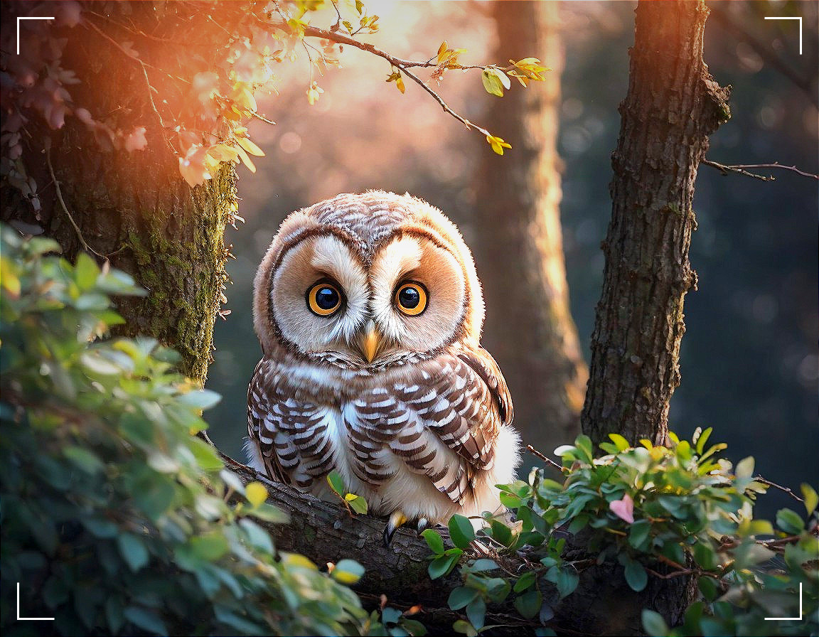 Owl on Tree Branch in Serene Woodland Setting