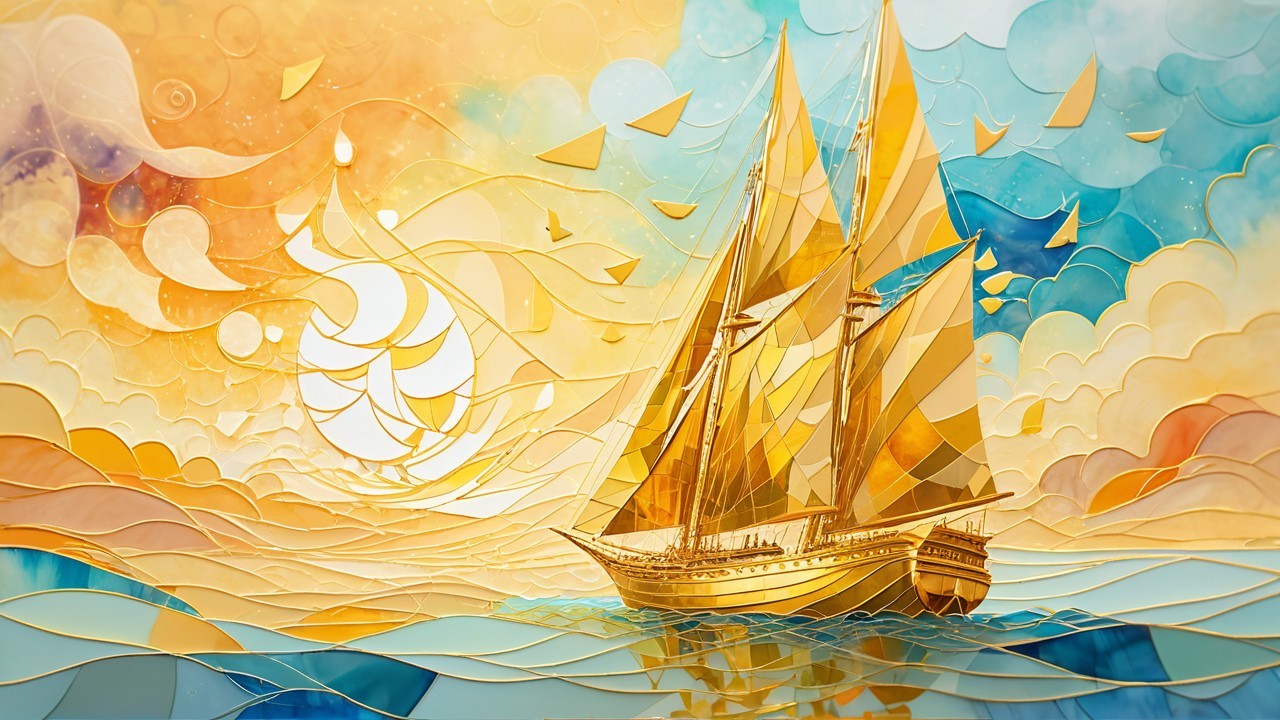 Vibrant Seascape with Majestic Sailing Ship and Sunset