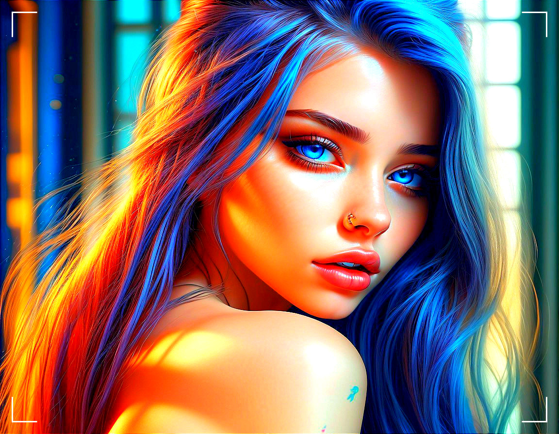 Portrait of a Young Woman with Vibrant Blue Hair