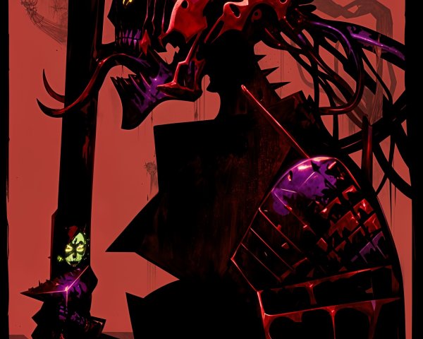 Dark Character with Skull Face and Sword in Armor
