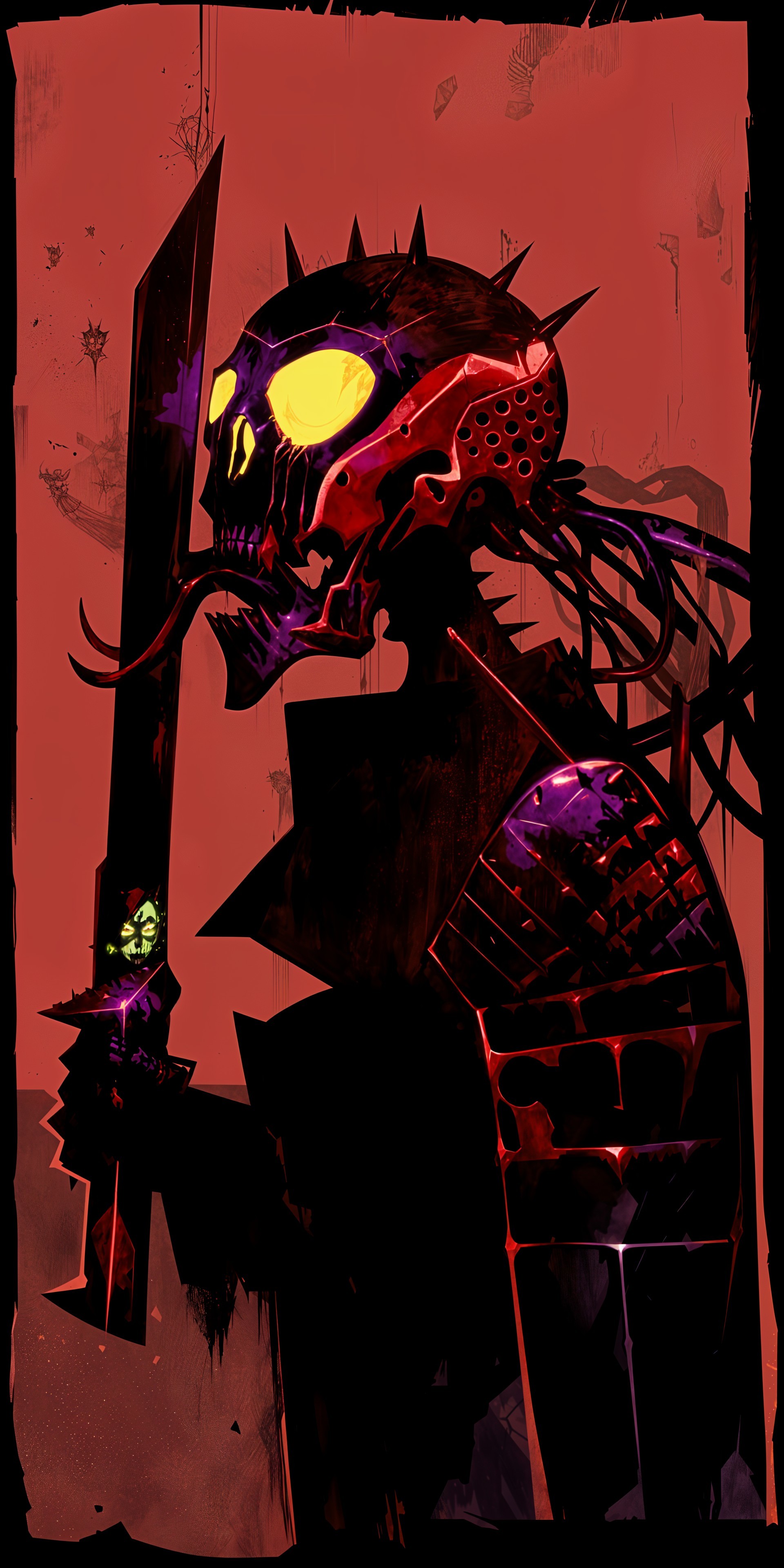 Dark Character with Skull Face and Sword in Armor