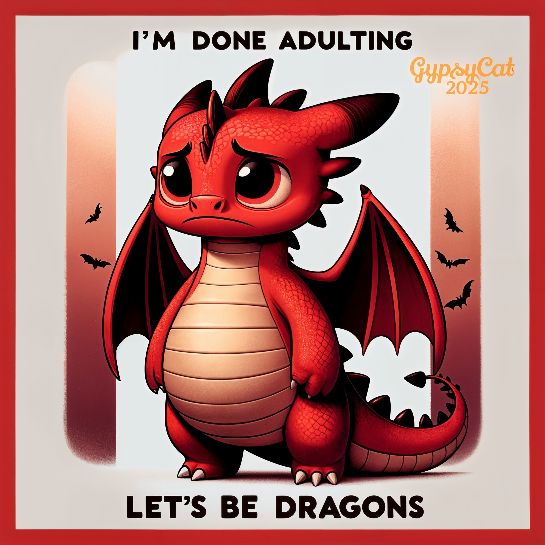 Cartoon Red Dragon with Whimsical Design Elements