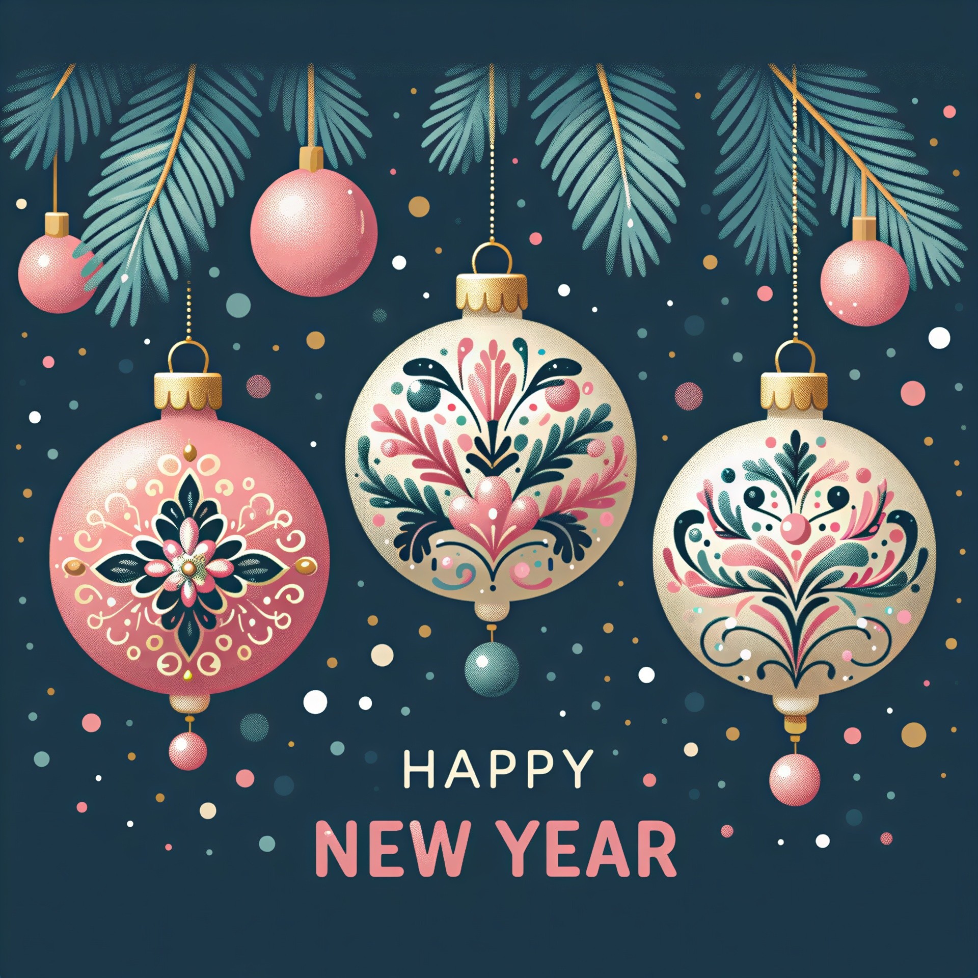 Dark Blue Background with Pastel Circles and Ornaments