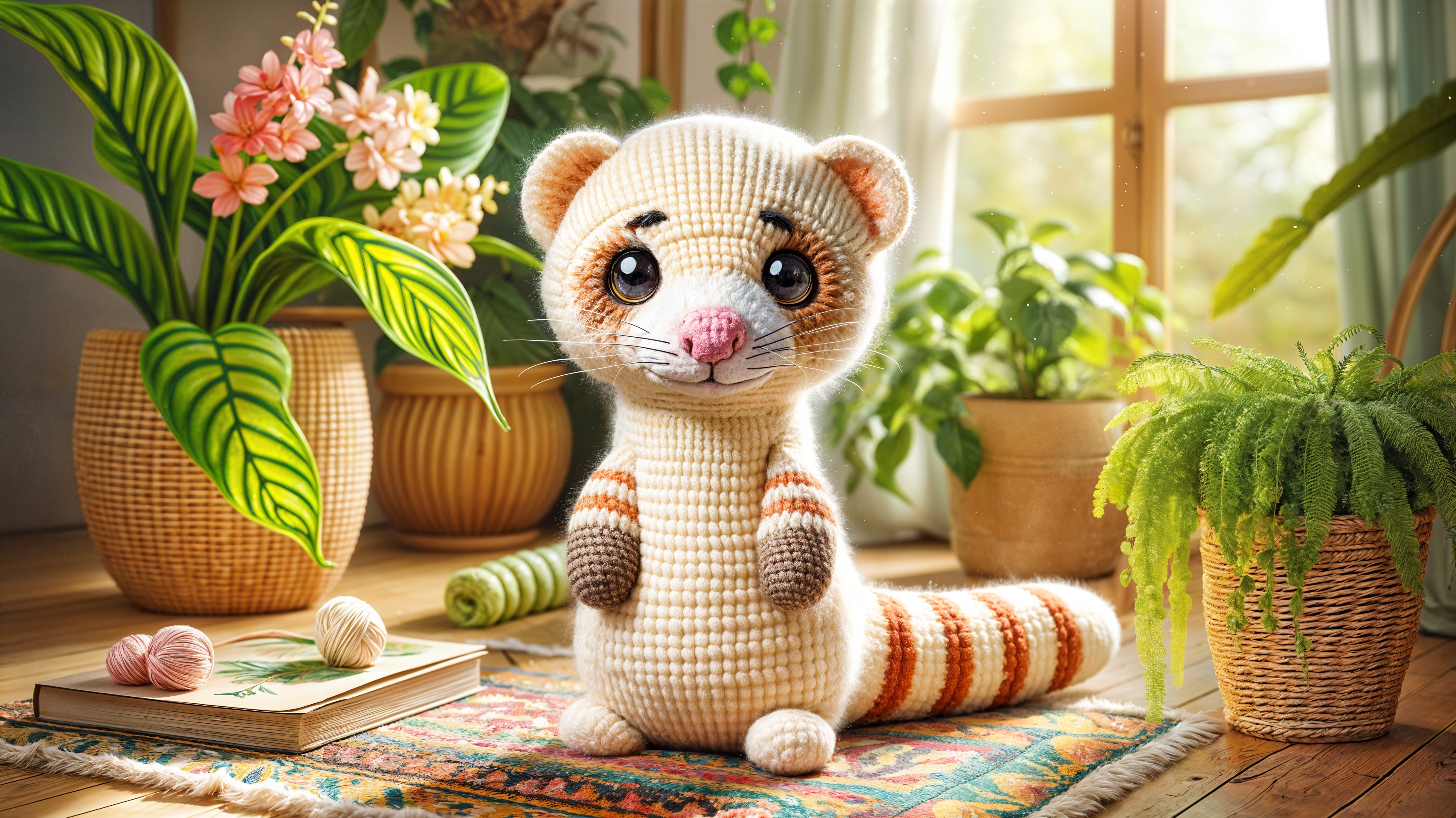 Handcrafted Crochet Ferret in Cozy Room Setting