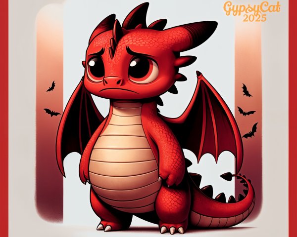 Cartoon Red Dragon with Whimsical Design Elements
