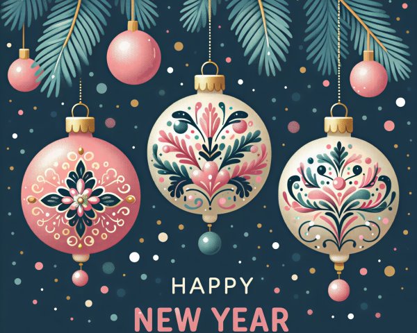 Dark Blue Background with Pastel Circles and Ornaments