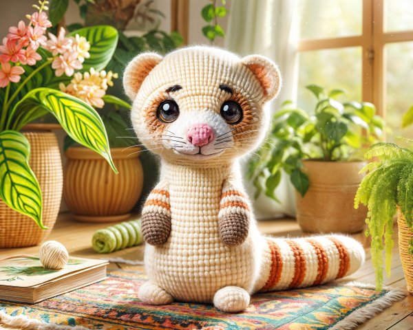 Handcrafted Crochet Ferret in Cozy Room Setting
