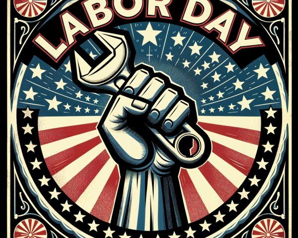 Vintage Labor Day Graphic with Fist and Wrench