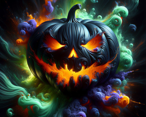 Surreal Pumpkin with Intricate Patterns and Smoke Effects