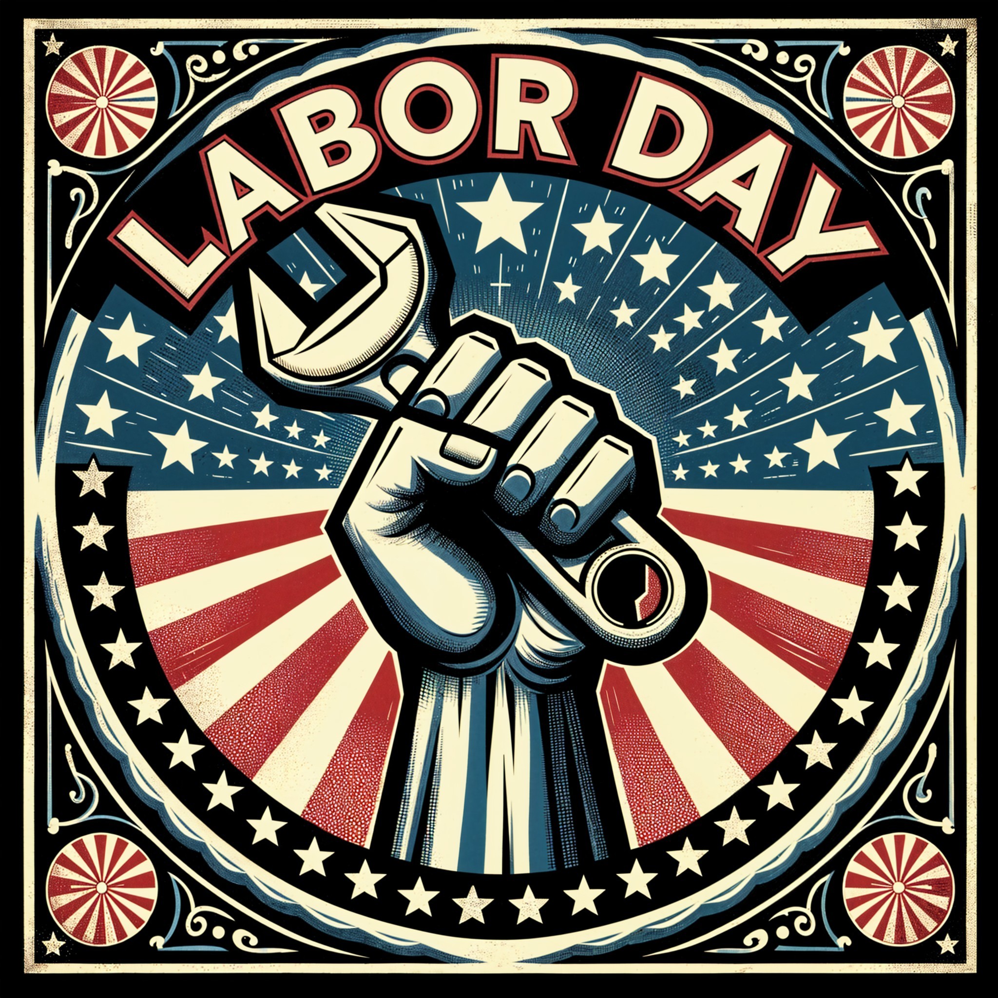 Vintage Labor Day Graphic with Fist and Wrench