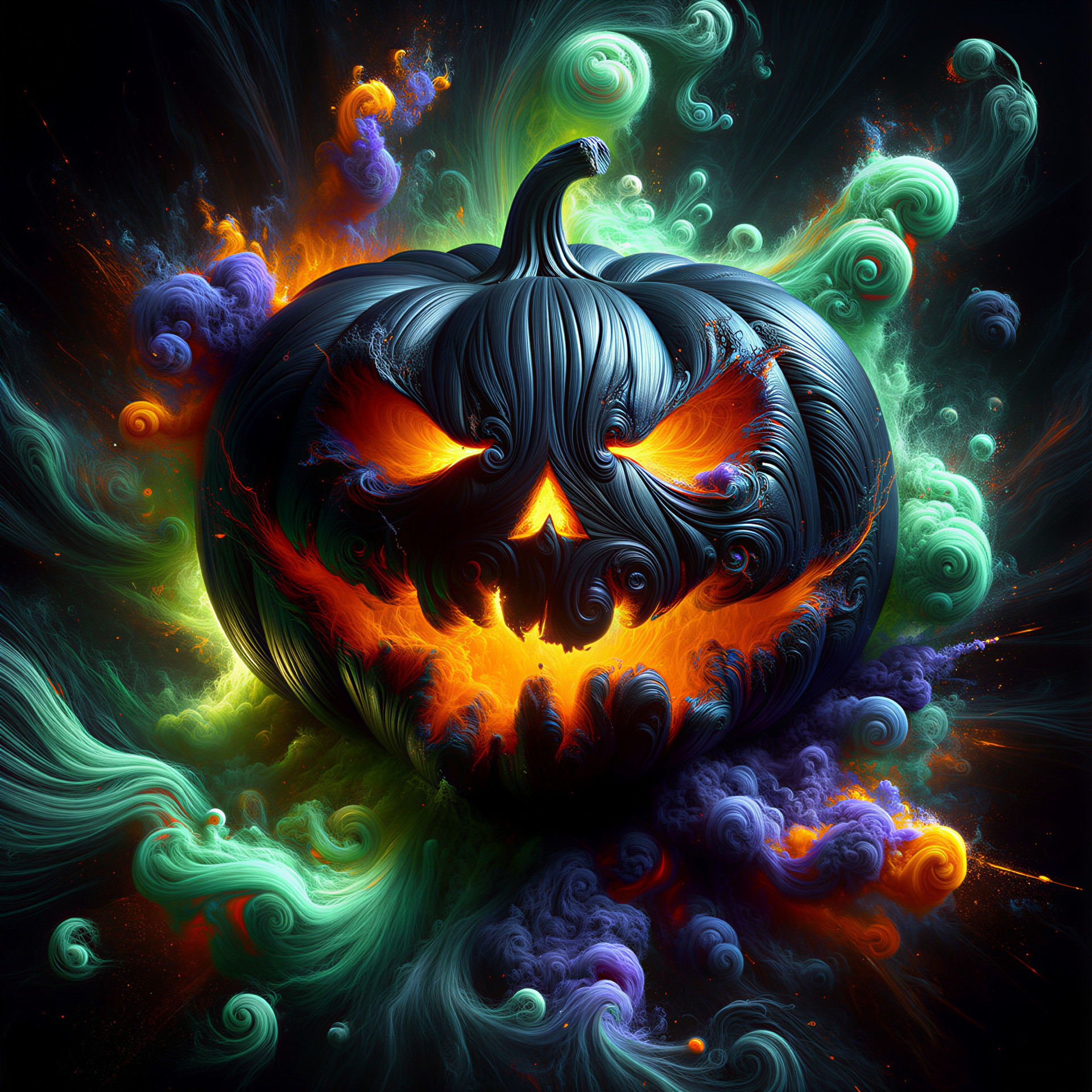 Surreal Pumpkin with Intricate Patterns and Smoke Effects