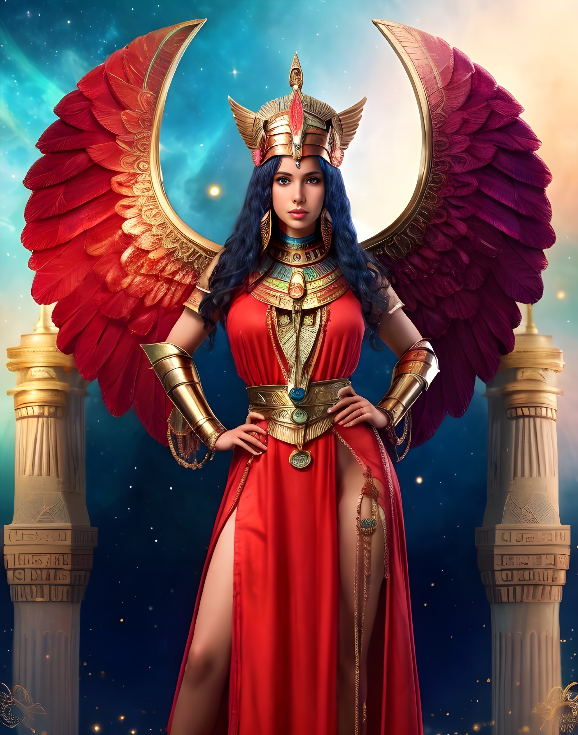Digital Artwork of Woman in Egyptian Costume with Wings