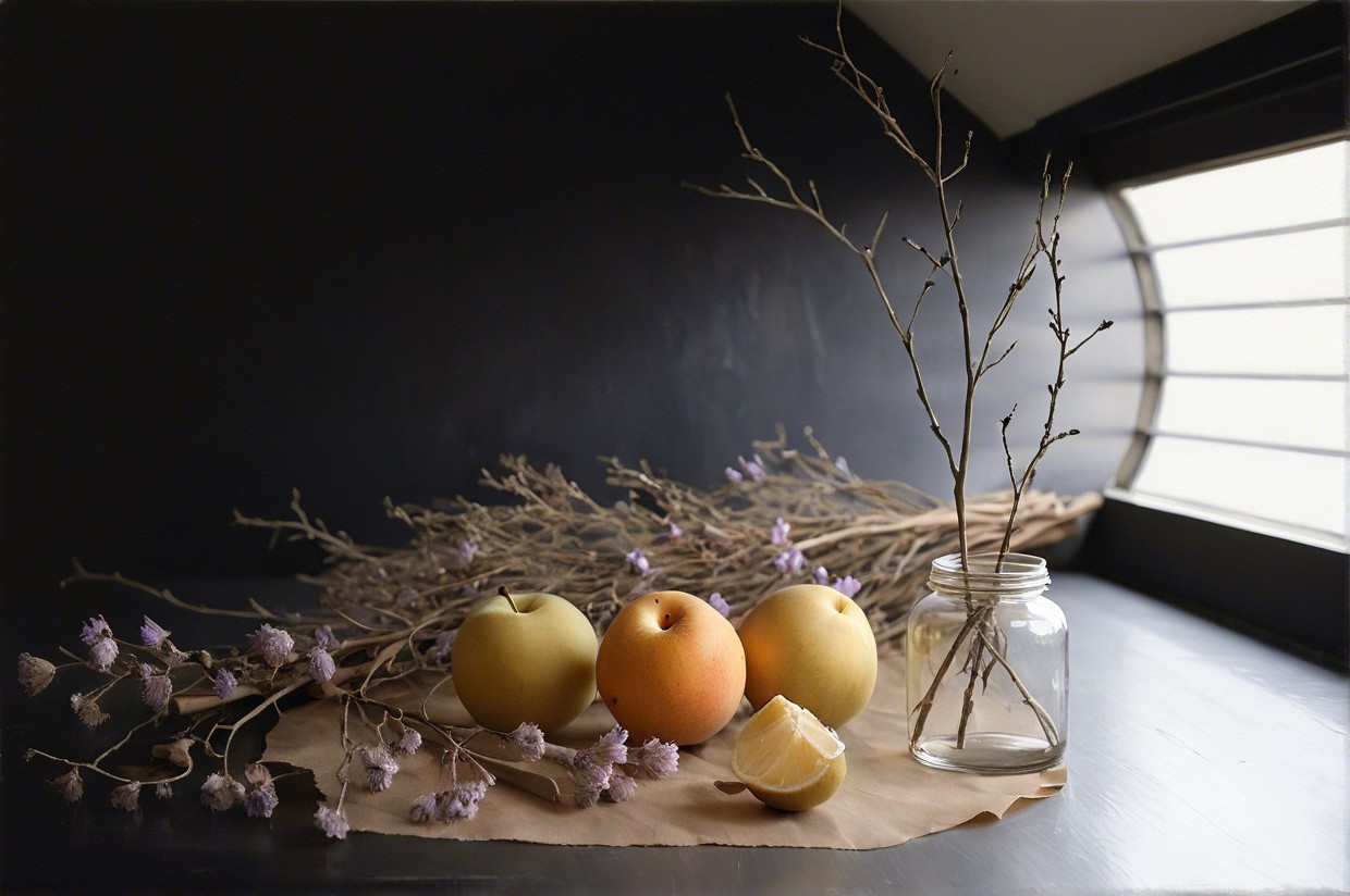 Still Life with Apples, Lavender, and Citrus Fruit