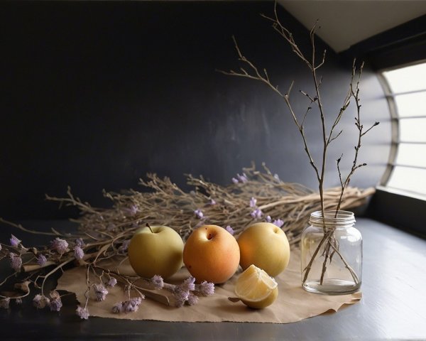 Still Life with Apples, Lavender, and Citrus Fruit