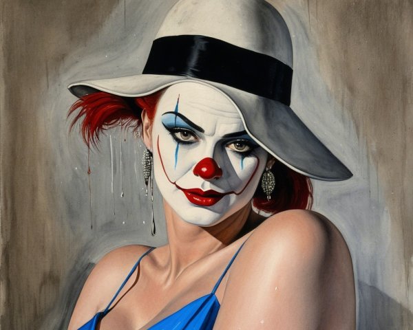 Vivid Clown-Themed Character Portrait with Dramatic Colors