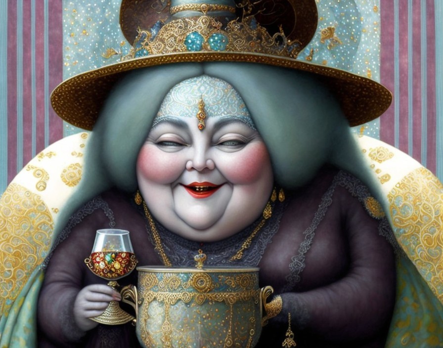 Regal Figure in Lavish Clothing with Decorative Goblet