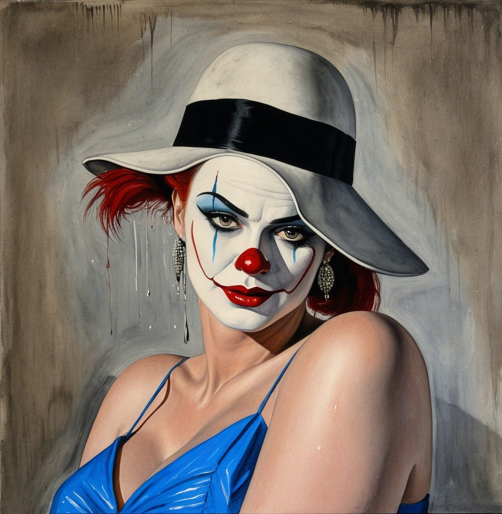 Vivid Clown-Themed Character Portrait with Dramatic Colors