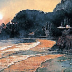Dramatic Seascape with Cliffs and Vibrant Sunlight