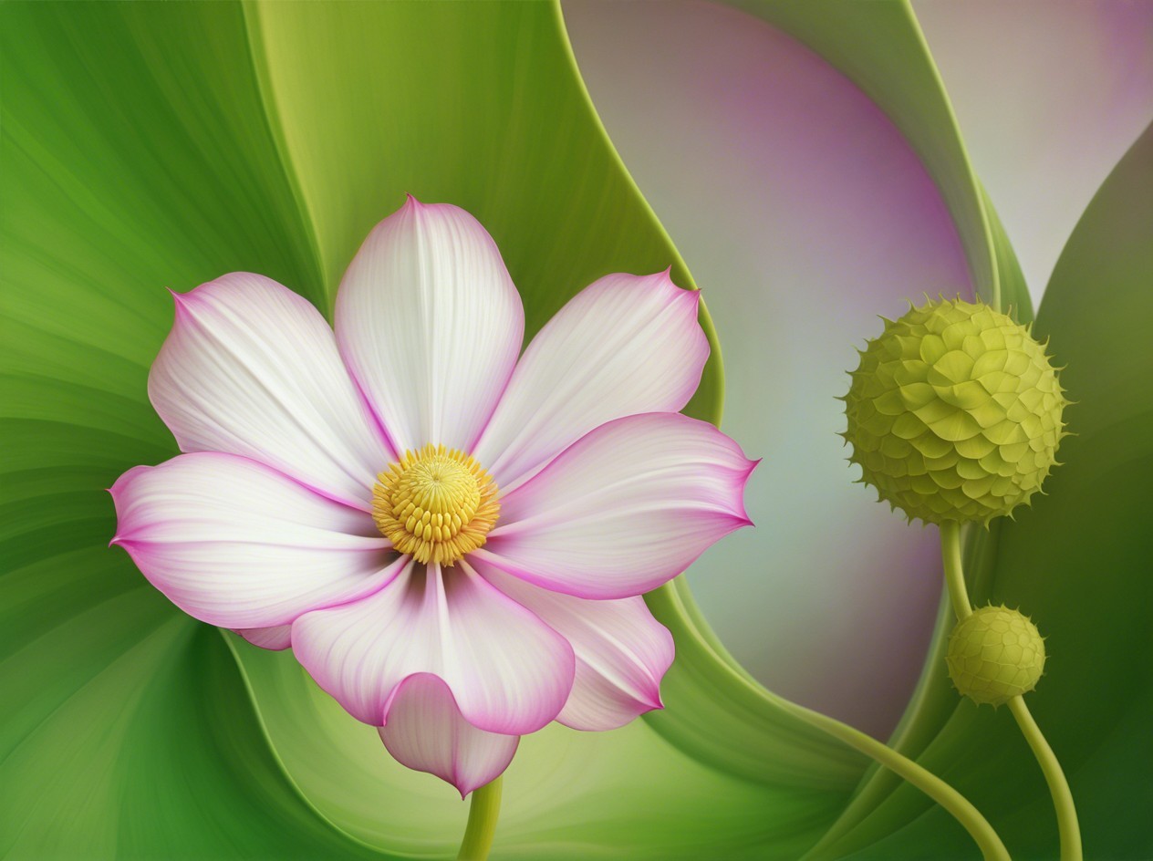 Delicate Pink and White Lotus Flower with Green Leaves
