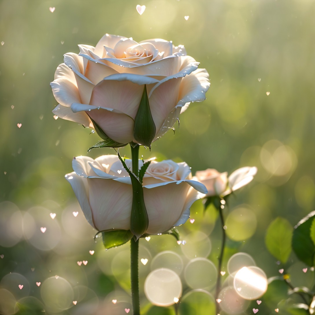 Peach Roses with Water Droplets and Dreamy Background