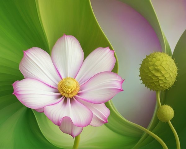 Delicate Pink and White Lotus Flower with Green Leaves
