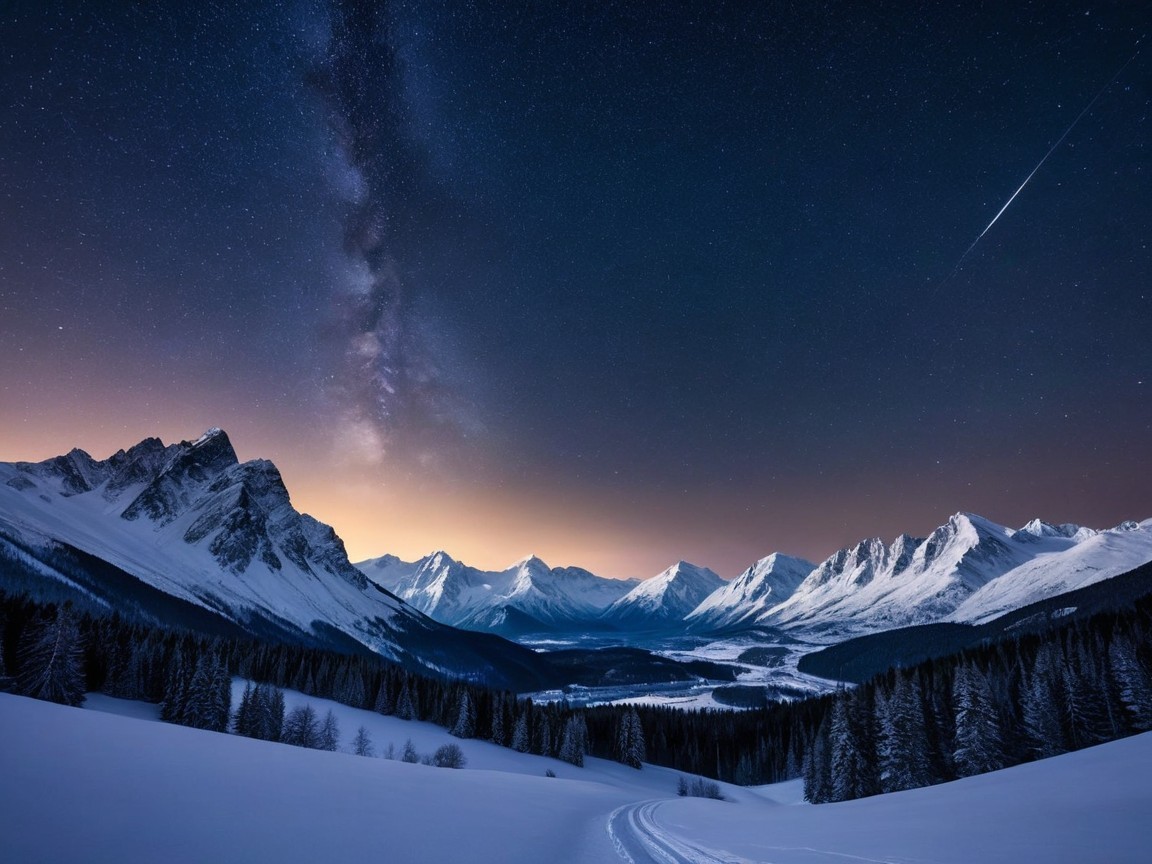Tranquil Winter Landscape with Snow-Capped Mountains