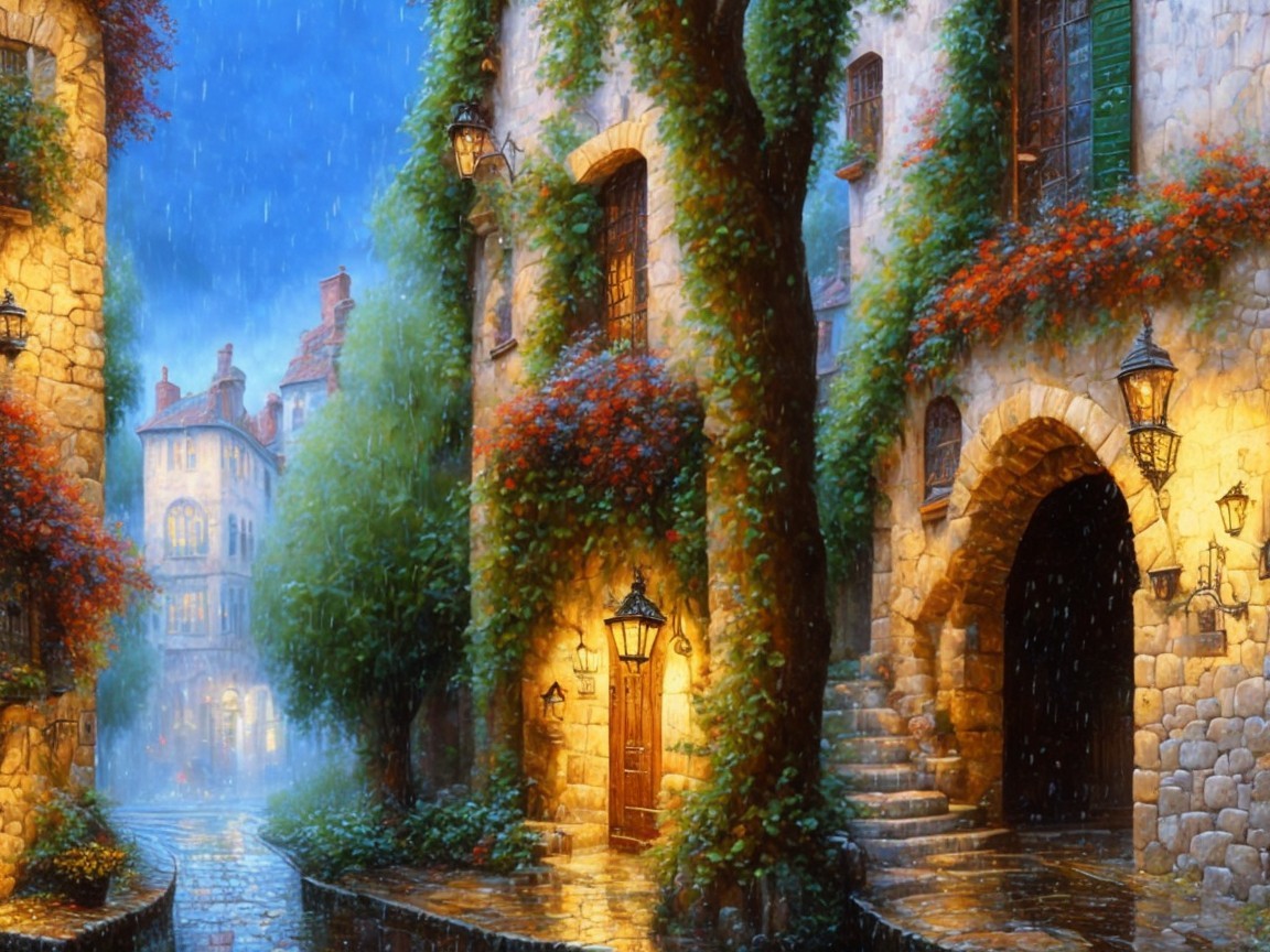 Charming Cobblestone Street in Enchanting Village