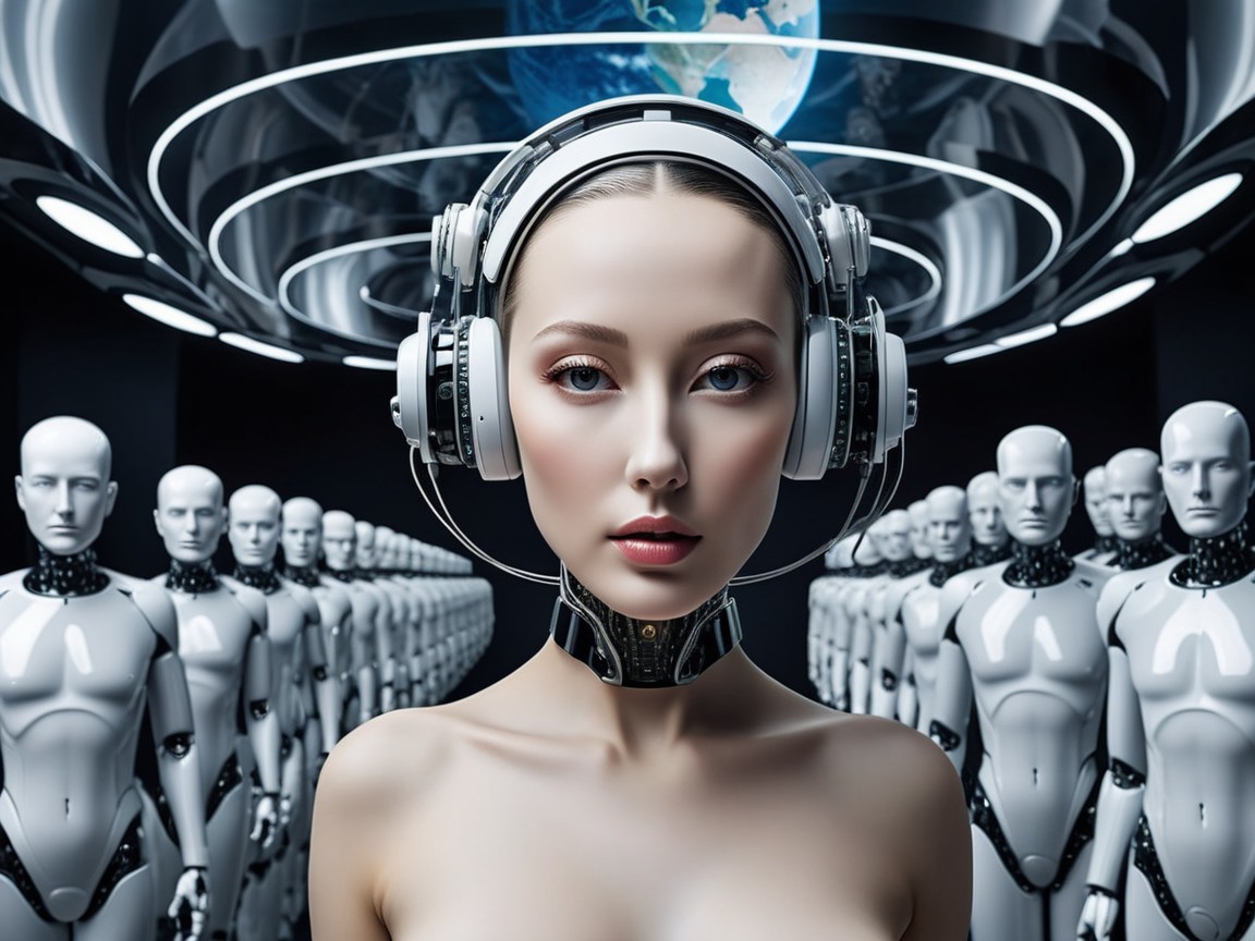 Futuristic Scene of Humanoid and Robot Beings