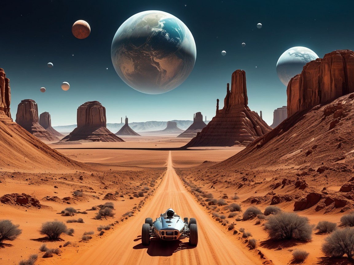 Futuristic Vehicle in Surreal Desert Landscape