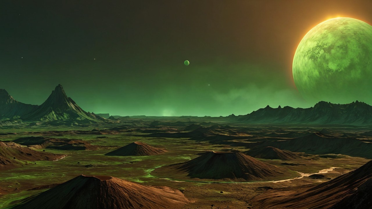 Alien Landscape with Hills and Volcanic Formations