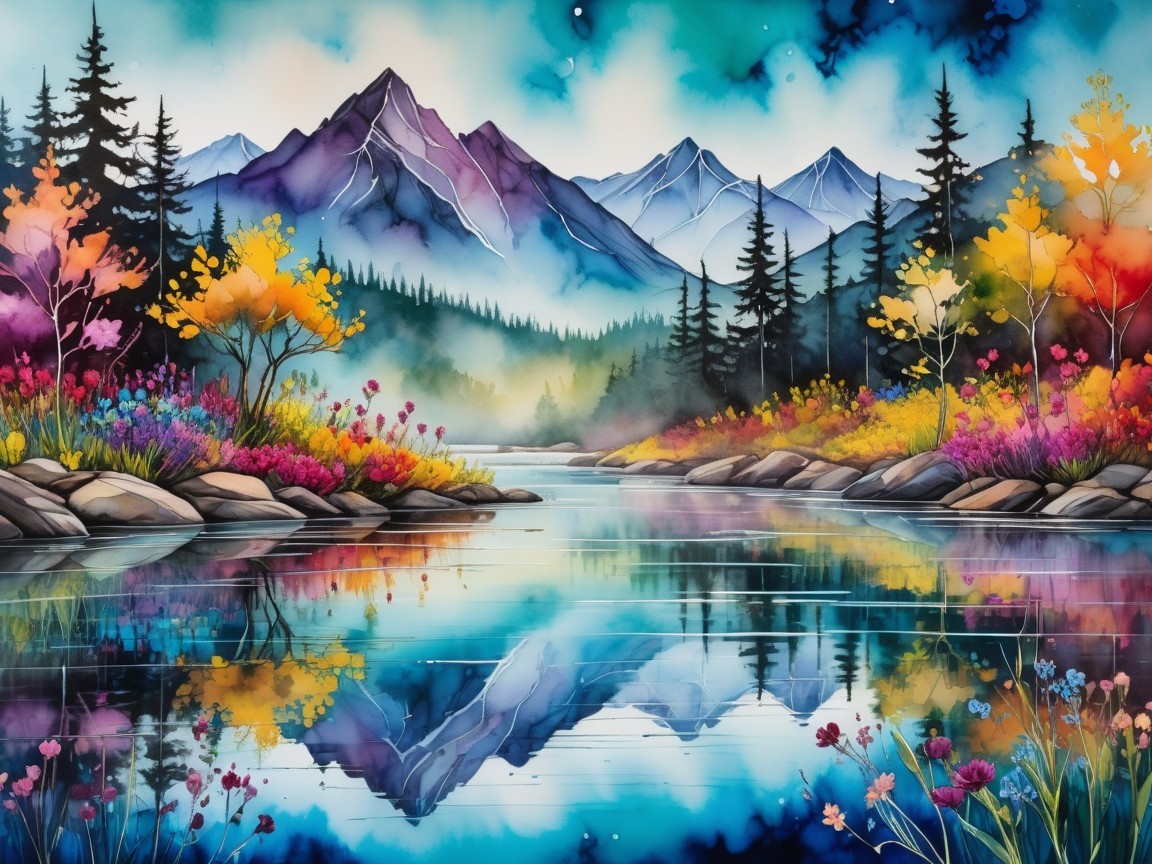 Tranquil Mountain Landscape with Serene Lake Reflection