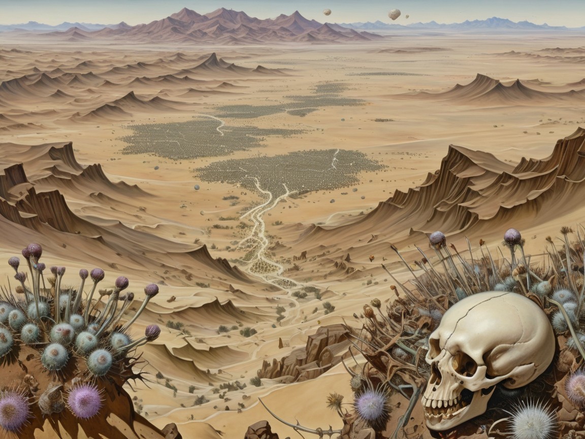Arid Landscape with Skull and Purple Flora Details