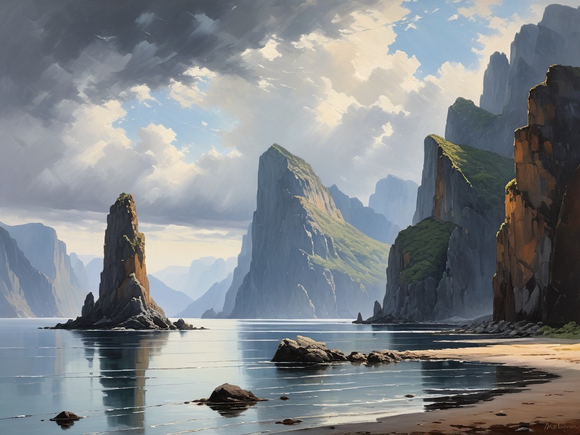 Coastal Landscape with Cliffs and Calm Waters