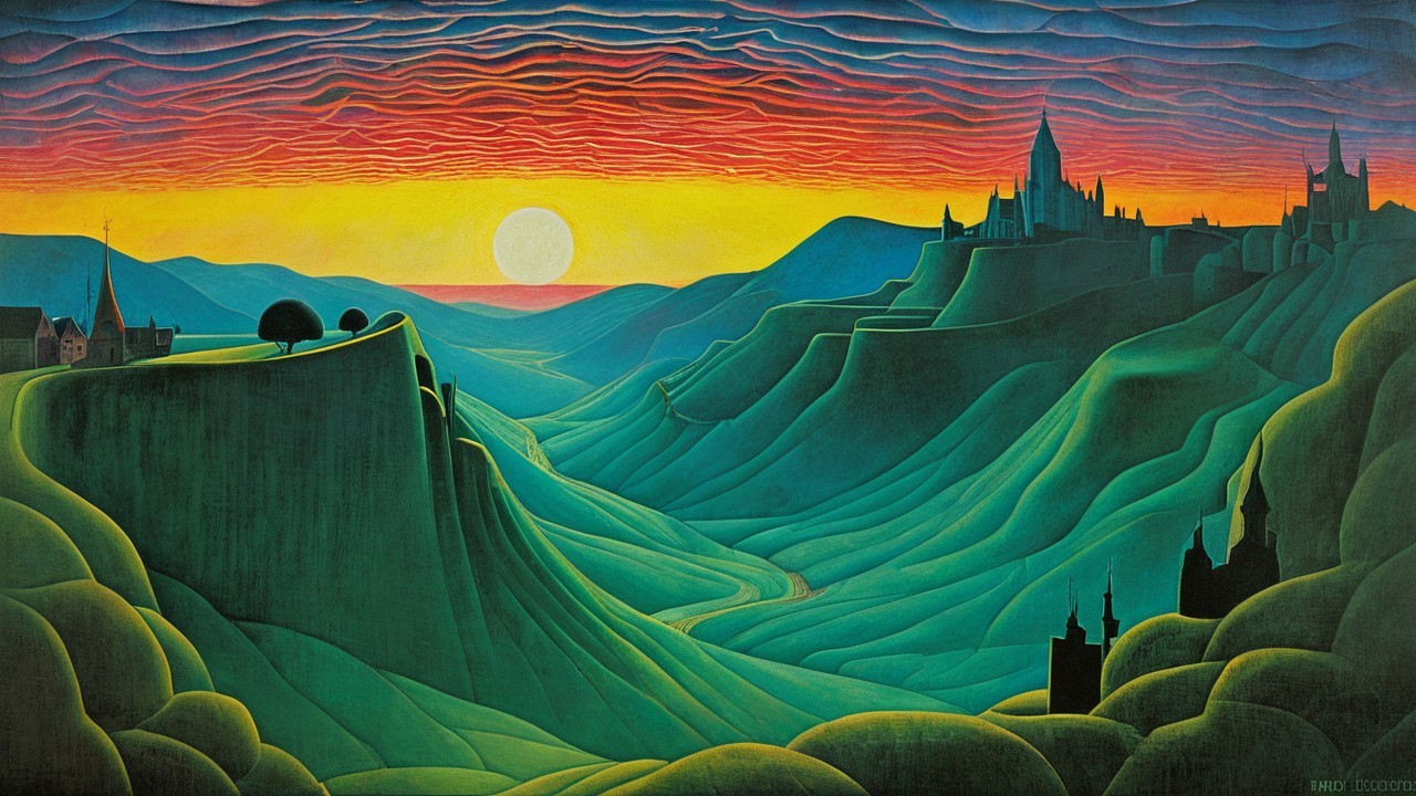 Vibrant Landscape with Dramatic Sky and Castle Silhouette