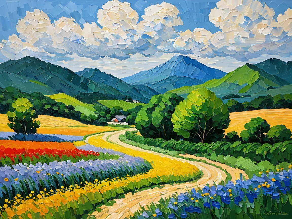 Vibrant Landscape with Rolling Hills and Wildflowers