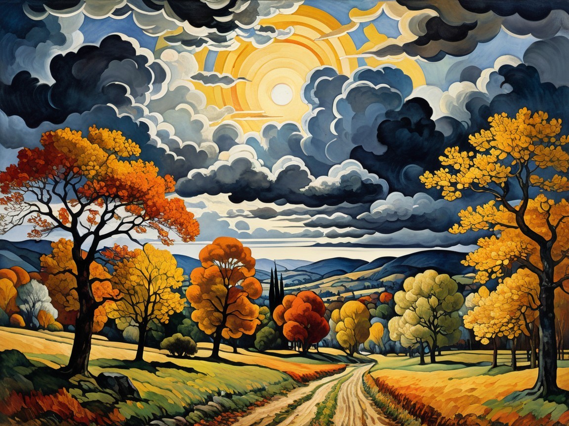 Vibrant Autumn Landscape with Winding Dirt Road