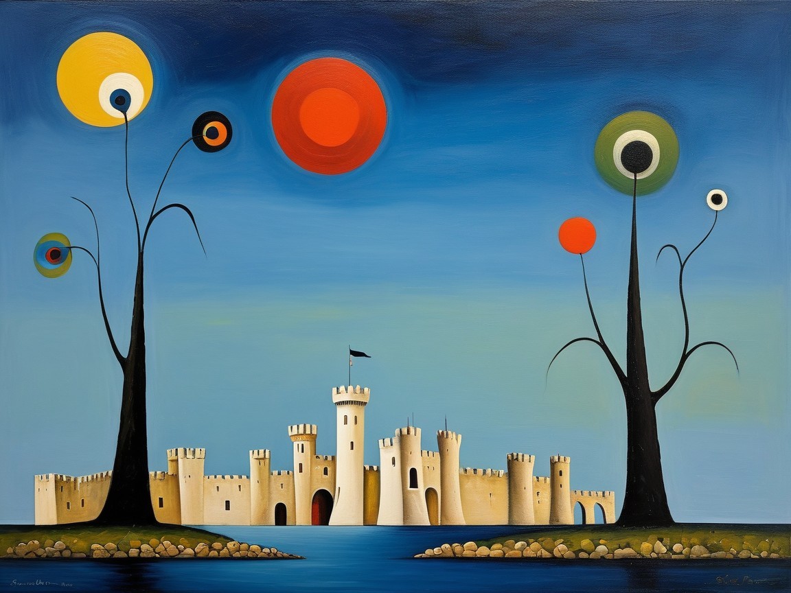 Whimsical Landscape with Colorful Castle and Trees