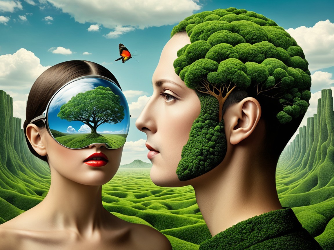 Surreal Landscape Featuring Nature-Infused Figures